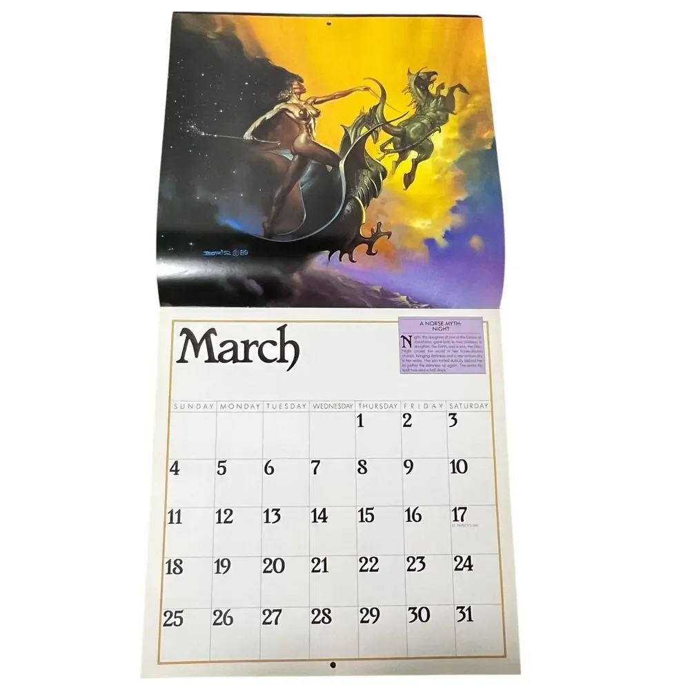 Vintage 1990 Boris Vallejo Mythology Calendar Unused same dates again in 2029